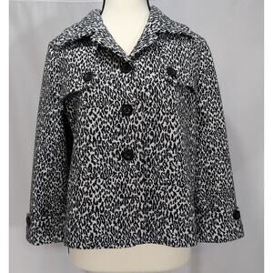 Charter Club Petite Leopard Print Button Jacket Black White Womens Medium